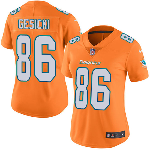 Nike Dolphins #86 Mike Gesicki Orange Women's Stitched NFL Limited Rush Jersey